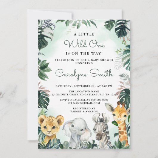 Wild One Safari Animals Baby shower Invitation Kaart (Voorkant)