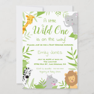 Wild One Safari Animals Baby shower Invitation Kaart