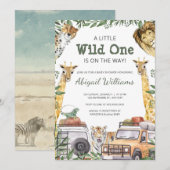Wild One Safari Animals Baby shower Kaart (Voorkant / Achterkant)