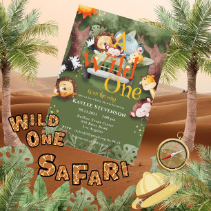 Wild One Safari Animals Baby shower Kaart