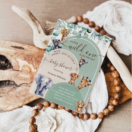 Wild One Safari Animals Baby shower Kaart