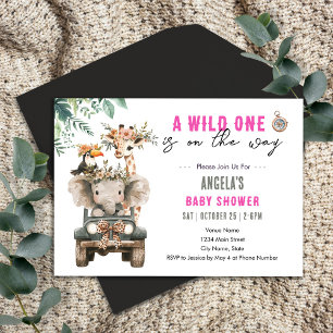 Wild One Safari Animals Baby shower Kaart