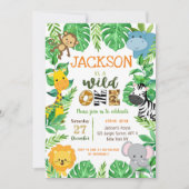 Wild One Safari Animals Birthday Invitation Kaart (Voorkant)