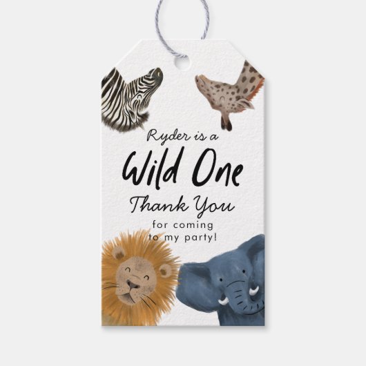 Wild One Safari Animals Birthday Party Cadeaulabel (Voorkant)