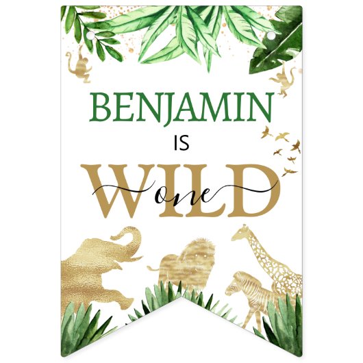 Wild One Safari Animals Boy 1st Birthday Vlaggetjes (Eerste vlag)