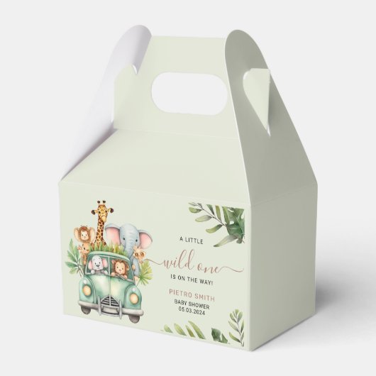 Wild One Safari Animals Boy Baby shower Bedankdoosjes (Achterkant)