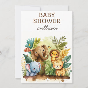 Wild One Safari Animals Boy Baby shower Invitation Kaart