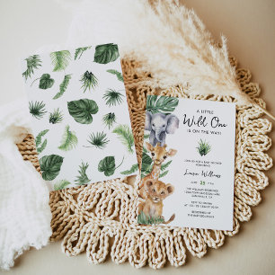 Wild One Safari Animals Boy Baby shower Invitation Kaart