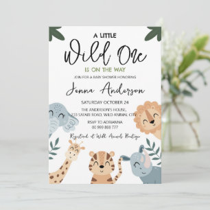 Wild One Safari Animals Boy Baby shower Kaart