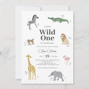 Wild One Safari Animals Boy Baby shower Kaart
