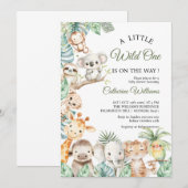 Wild One Safari Animals Boy Baby Shower Kaart (Voorkant / Achterkant)