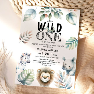 Wild One Safari Animals Boy Baby shower Kaart