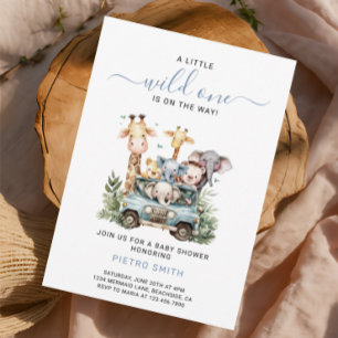 Wild One Safari Animals Boy Baby shower Kaart