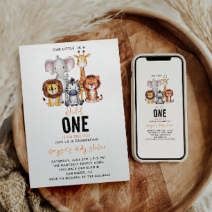 Wild One Safari Animals Boy Baby shower Kaart