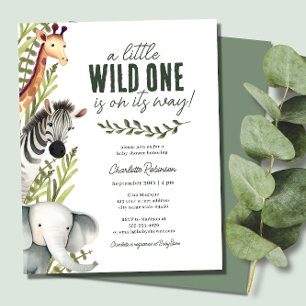 Wild One Safari Animals Budget Baby shower Invite