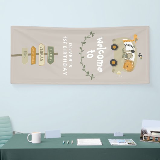 Wild One Safari Animals First Birthday Banner (Beurs)