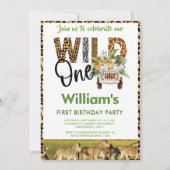 Wild One Safari Animals First Birthday Boy Kaart (Voorkant)