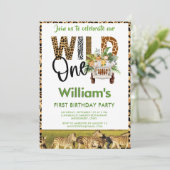 Wild One Safari Animals First Birthday Boy Kaart (Staand voorkant)