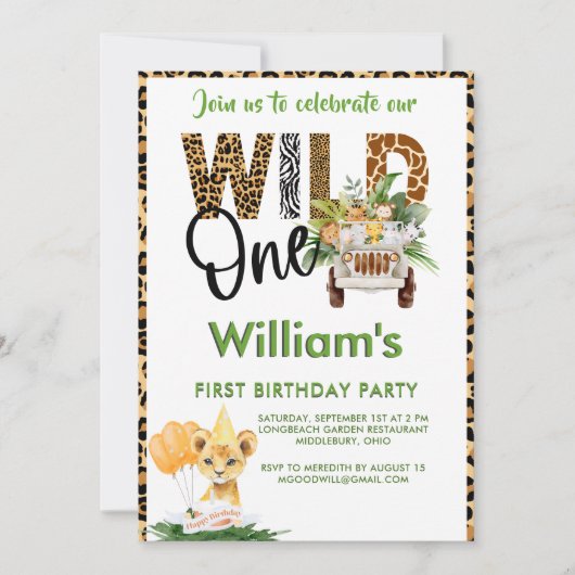 Wild One Safari Animals First Birthday Boy Kaart (Voorkant)