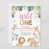 Wild One Safari Animals Invitation d'anniversaire (Devant)