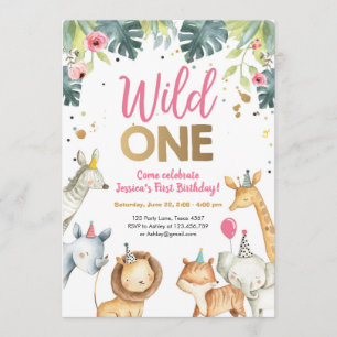 Wild One Safari Animals Invitation d'anniversaire 