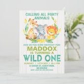 Wild One Safari Animals Invitation d'anniversaire (Debout devant)