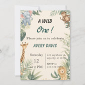 Wild One Safari Animals Kids Birthday Invitation (Devant)