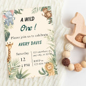 Wild One Safari Animals Kids Birthday Invitation