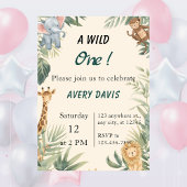 Wild One Safari Animals Kids Birthday Invitation