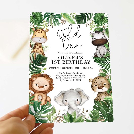 Wild One Safari Animals Oerwoud Greenery Birthday Kaart