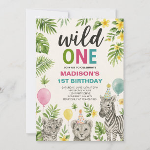 Wild One Safari Animaux Anniversaire Invitation