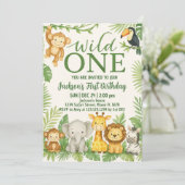Wild One Safari Animaux Anniversaire Invitation (Debout devant)