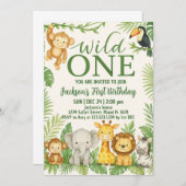 Wild One Safari Animaux Anniversaire Invitation (Devant / Derrière)