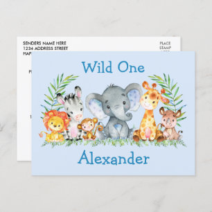 Wild One Safari Animaux Anniversaire Invitation Bl