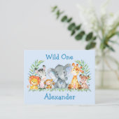 Wild One Safari Animaux Anniversaire Invitation Bl (Debout devant)