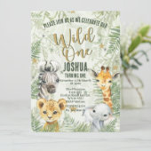 Wild One Safari Animaux Anniversaire Invitations (Debout devant)