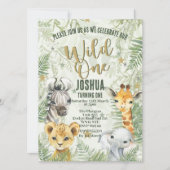 Wild One Safari Animaux Anniversaire Invitations (Devant)