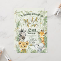 Wild One Safari Animaux Anniversaire Invitations