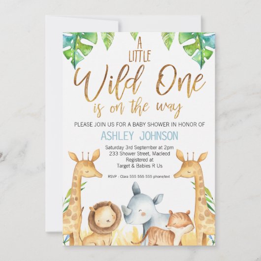 Wild One Safari Animaux Baby shower Invitation (Devant)