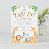 Wild One Safari Animaux Baby shower Invitation (Debout devant)