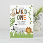 Wild One Safari Animaux Baby shower Invitation (Debout devant)