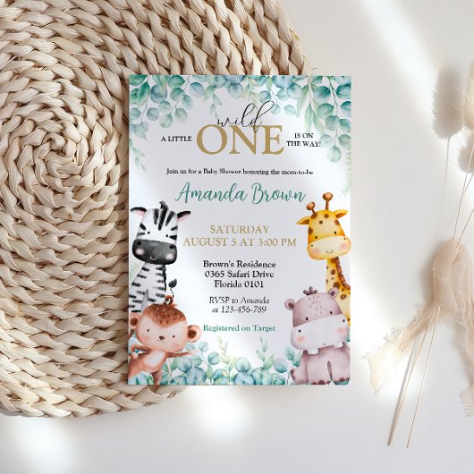 Wild One Safari Animaux Baby shower Invitation