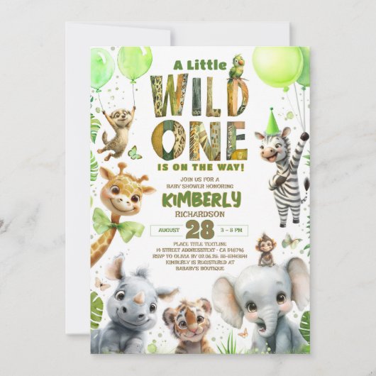 Wild One Safari Animaux Baby shower Invitation (Devant)