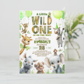 Wild One Safari Animaux Baby shower Invitation (Debout devant)
