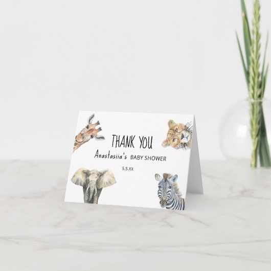 Wild One Safari Animaux Baby shower MERCI (Devant)