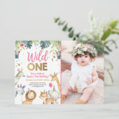 Wild One Safari Animaux Fille Invitation Anniversa (Debout devant)