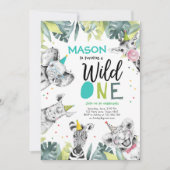 Wild One Safari Animaux Garçon Invitation Annivers (Devant)