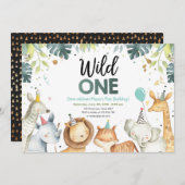 Wild One Safari Animaux Garçon Invitation Annivers (Devant / Derrière)