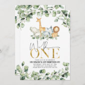 Wild One Safari Animaux Première Invitation Annive (Devant / Derrière)