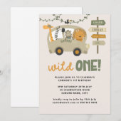 Wild One Safari Animaux Première Invitation Annive (Devant / Derrière)